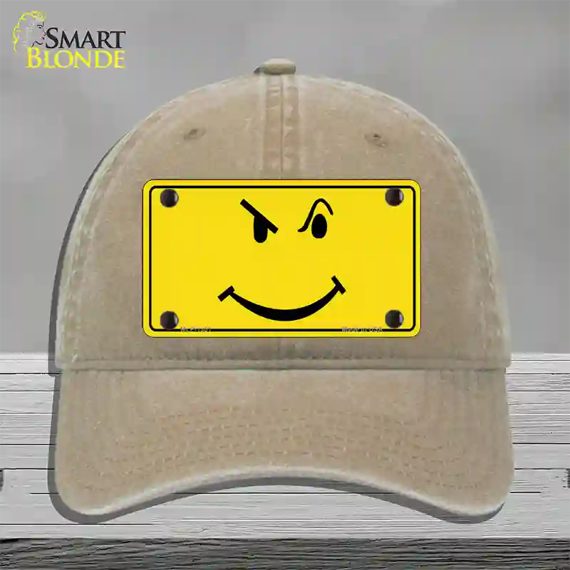 Defiant Smiley Novelty License Plate Hat Unconstructed Cotton / Khaki