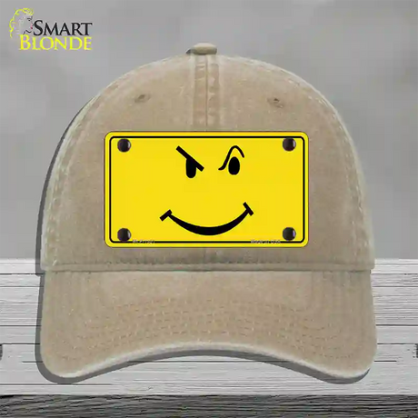 Defiant Smiley Novelty License Plate Hat Unconstructed Cotton / Khaki