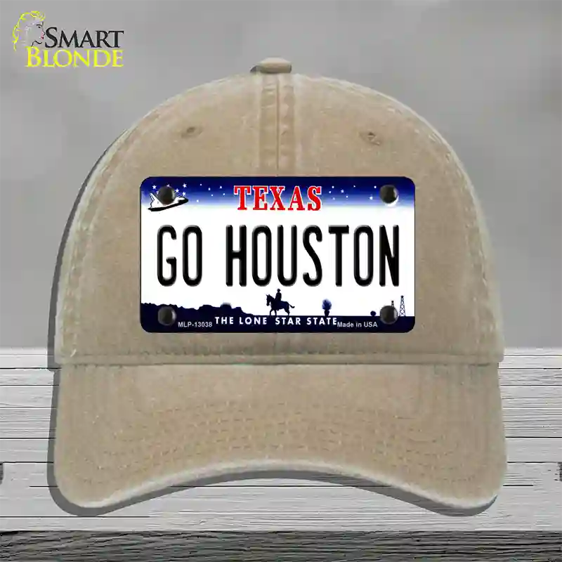 Go Houston Novelty License Plate Hat Unconstructed Cotton / Khaki