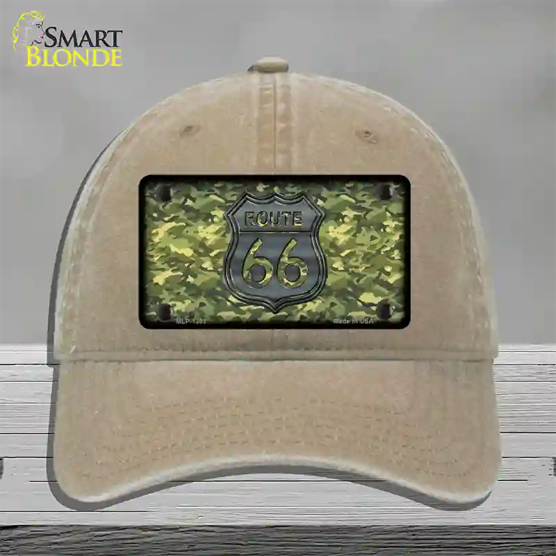 Route 66 Camouflage Novelty License Plate Hat Unconstructed Cotton / Khaki