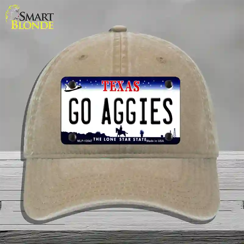 Go Aggies Texas Novelty License Plate Hat Unconstructed Cotton / Khaki