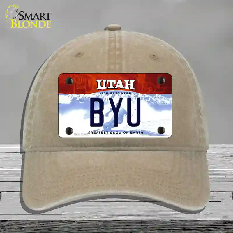 BYU Novelty License Plate Hat Unconstructed Cotton / Khaki