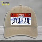 BYU Fan Novelty License Plate Hat Unconstructed Cotton / Khaki