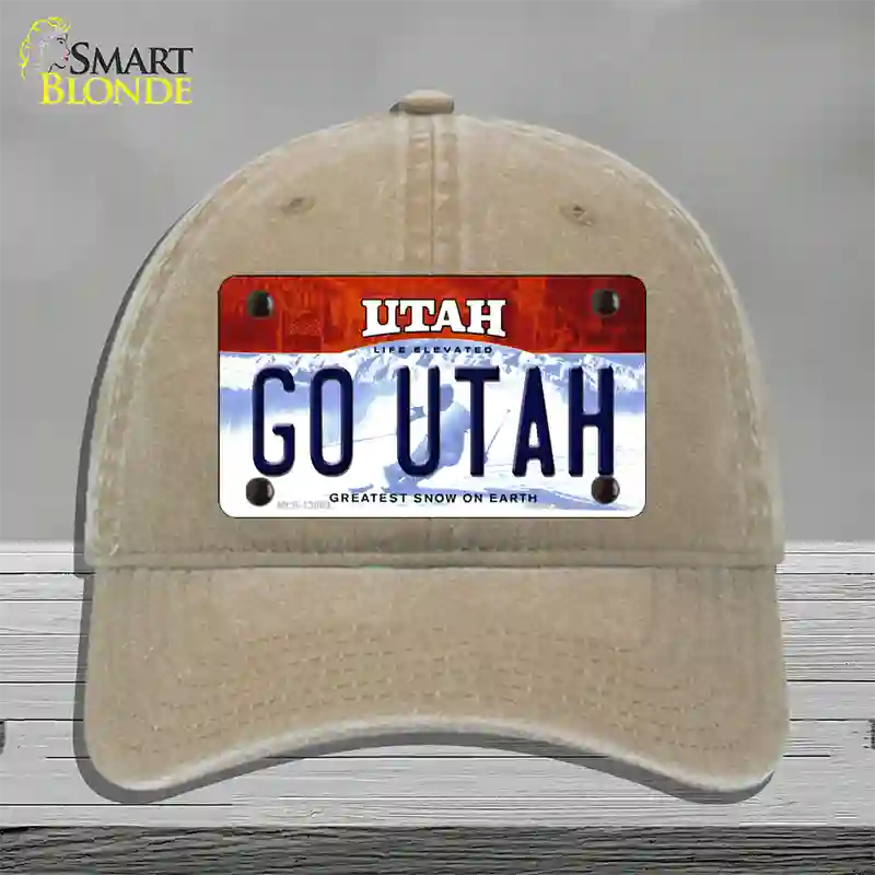 Go Utah Novelty License Plate Hat Unconstructed Cotton / Khaki