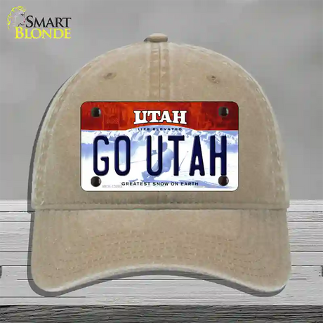 Go Utah Novelty License Plate Hat Unconstructed Cotton / Khaki