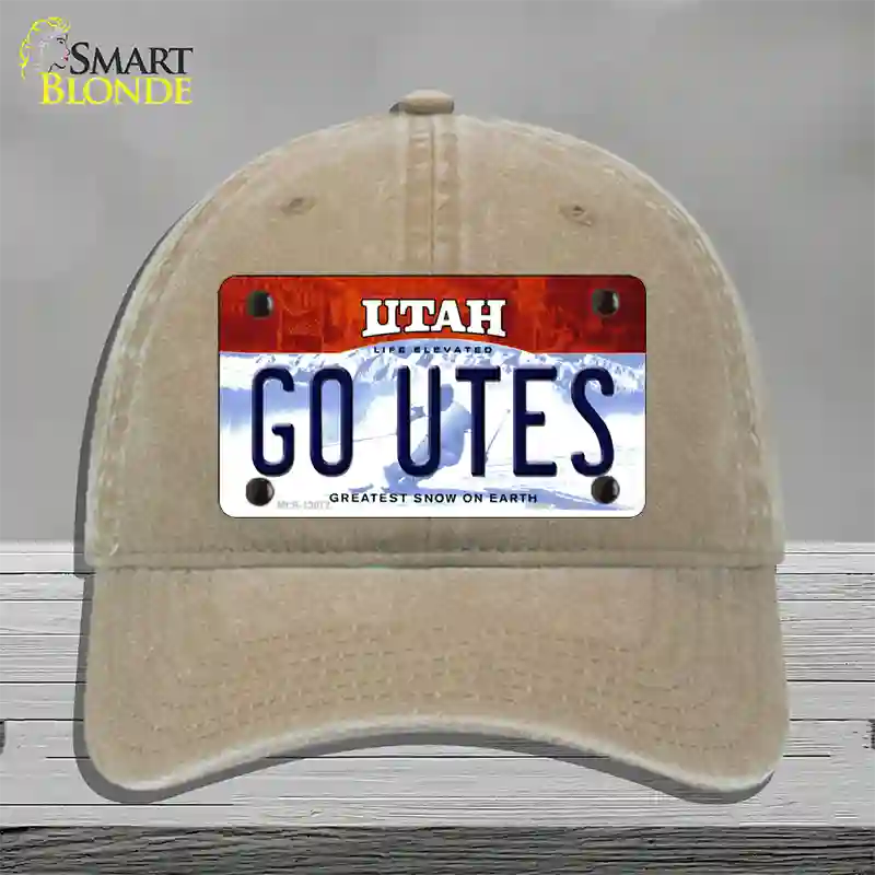 Go Utes Novelty License Plate Hat Unconstructed Cotton / Khaki