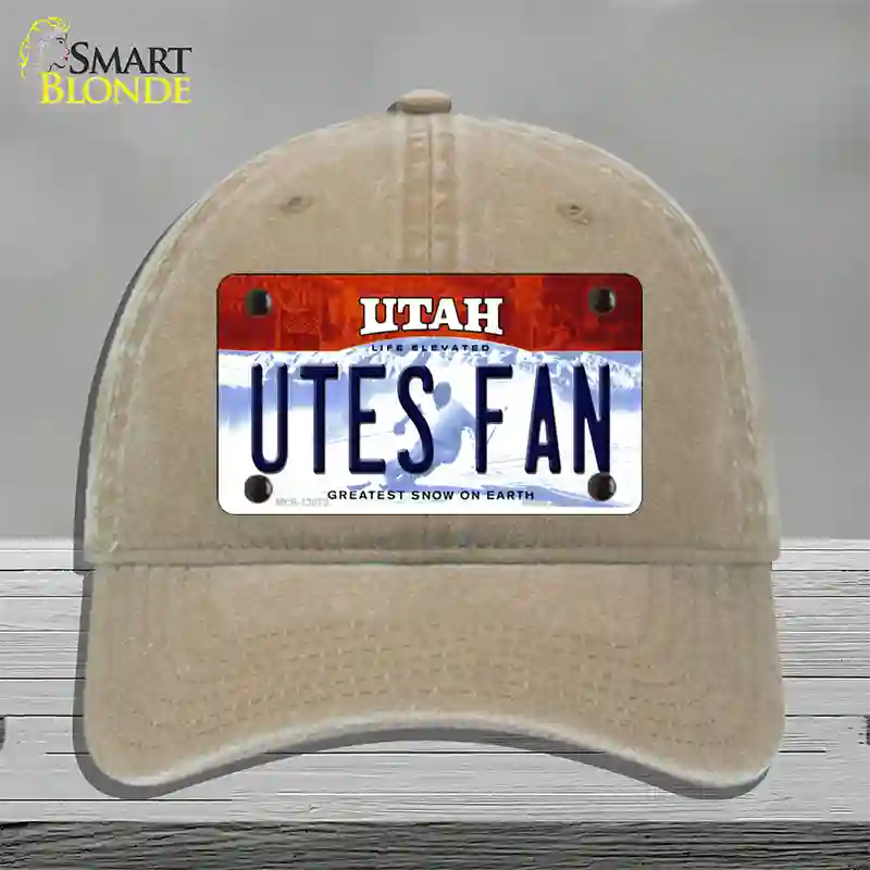 Utes Fan Novelty License Plate Hat Unconstructed Cotton / Khaki