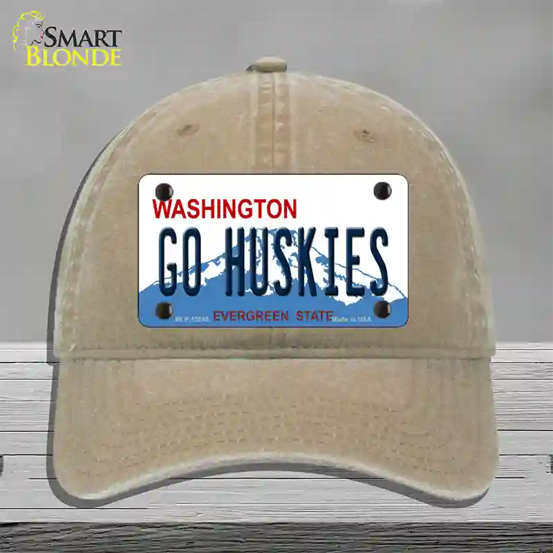 Go Huskies Novelty License Plate Hat Unconstructed Cotton / Khaki