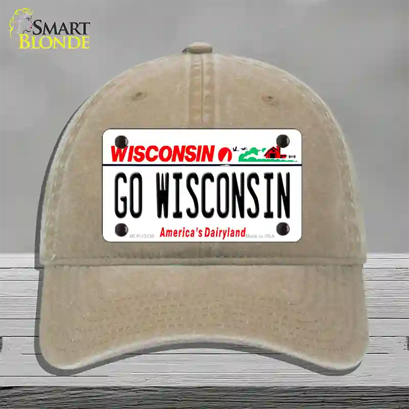 Go Wisconsin Novelty License Plate Hat Unconstructed Cotton / Khaki