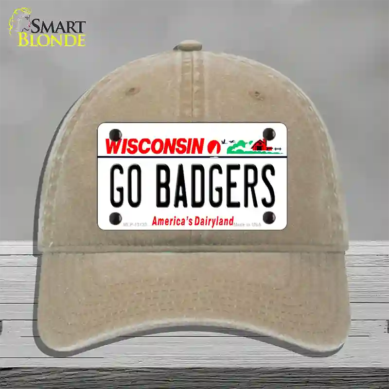 Go Badgers Novelty License Plate Hat Unconstructed Cotton / Khaki