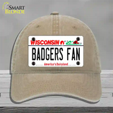 Badgers Fan Novelty License Plate Hat Unconstructed Cotton / Khaki