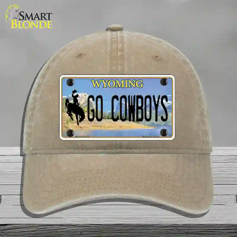 Go Cowboys Wyoming Novelty License Plate Hat Unconstructed Cotton / Khaki