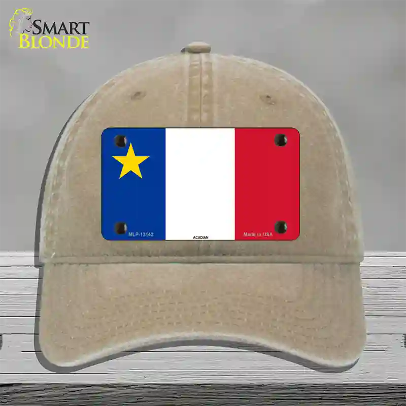 Acadian Canada Flag Novelty License Plate Hat Unconstructed Cotton / Khaki