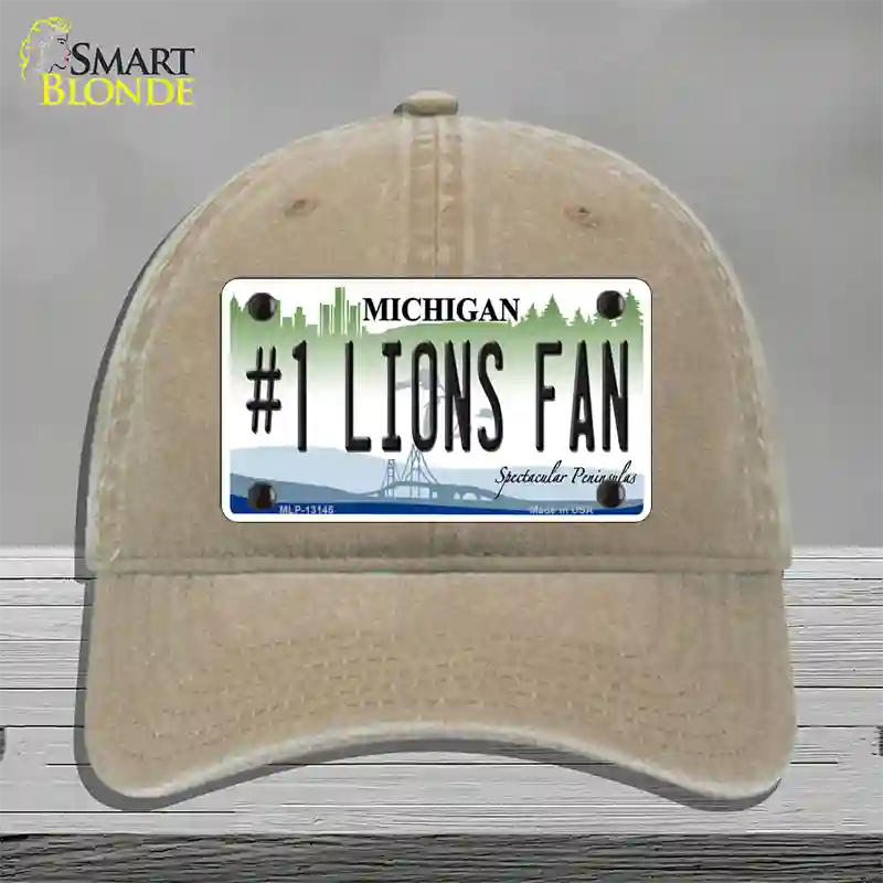 Number 1 Lions Fan Novelty License Plate Hat Tag Unconstructed Cotton / Khaki