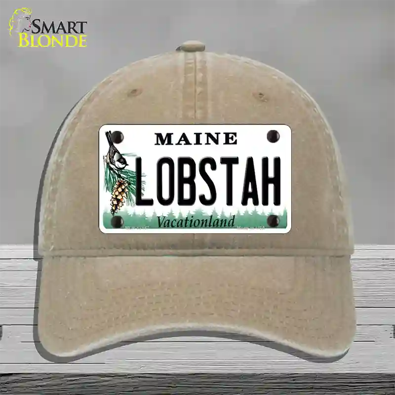 Lobstah Maine Novelty License Plate Hat Unconstructed Cotton / Khaki