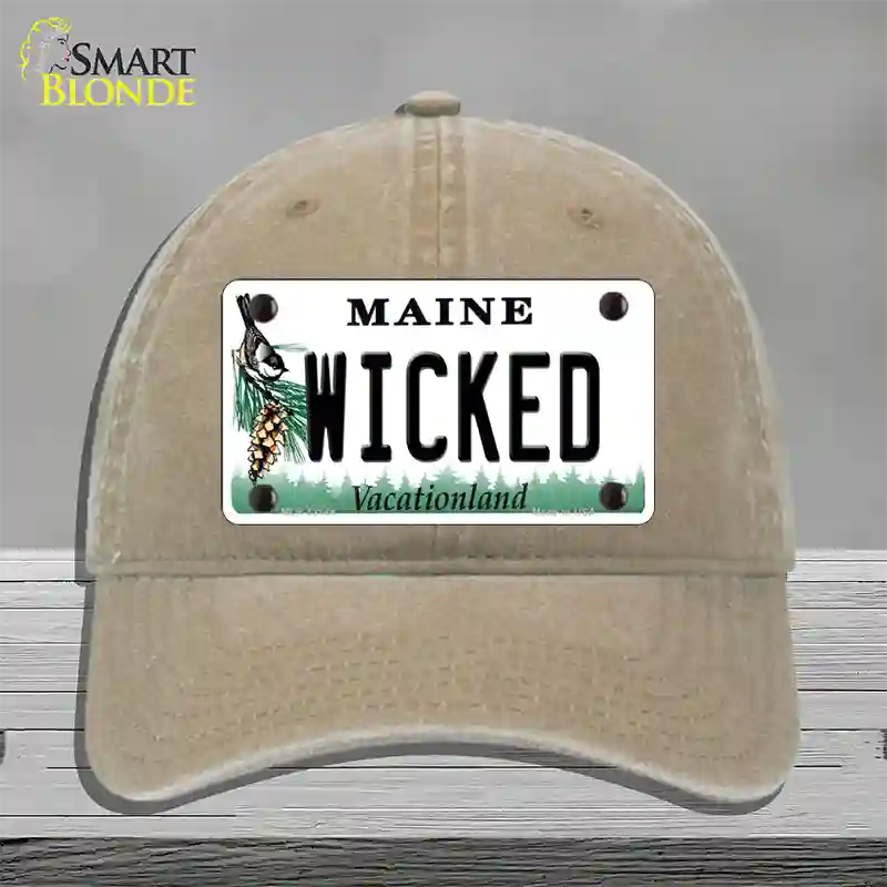 Wicked Maine Novelty License Plate Hat Unconstructed Cotton / Khaki