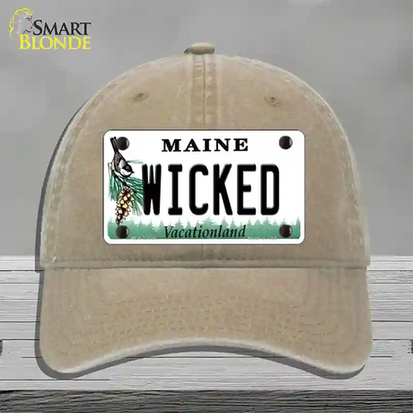 Wicked Maine Novelty License Plate Hat Unconstructed Cotton / Khaki