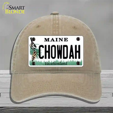 Chowdah Maine Novelty License Plate Hat Unconstructed Cotton / Khaki