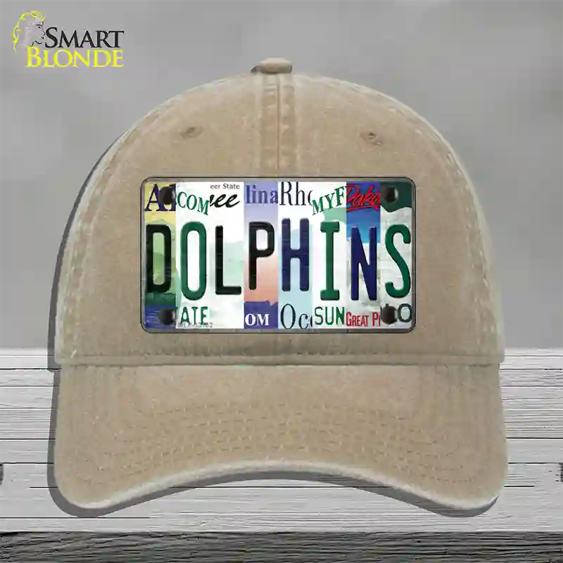 Dolphins Strip Art Novelty License Plate Hat Tag Unconstructed Cotton / Khaki