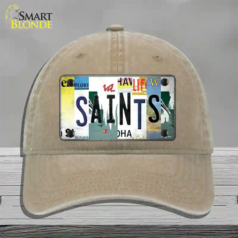 Saints Strip Art Novelty License Plate Hat Tag Unconstructed Cotton / Khaki