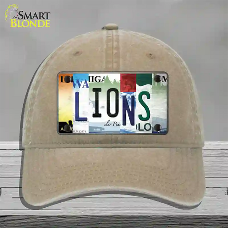 Lions Strip Art Novelty License Plate Hat Tag Unconstructed Cotton / Khaki