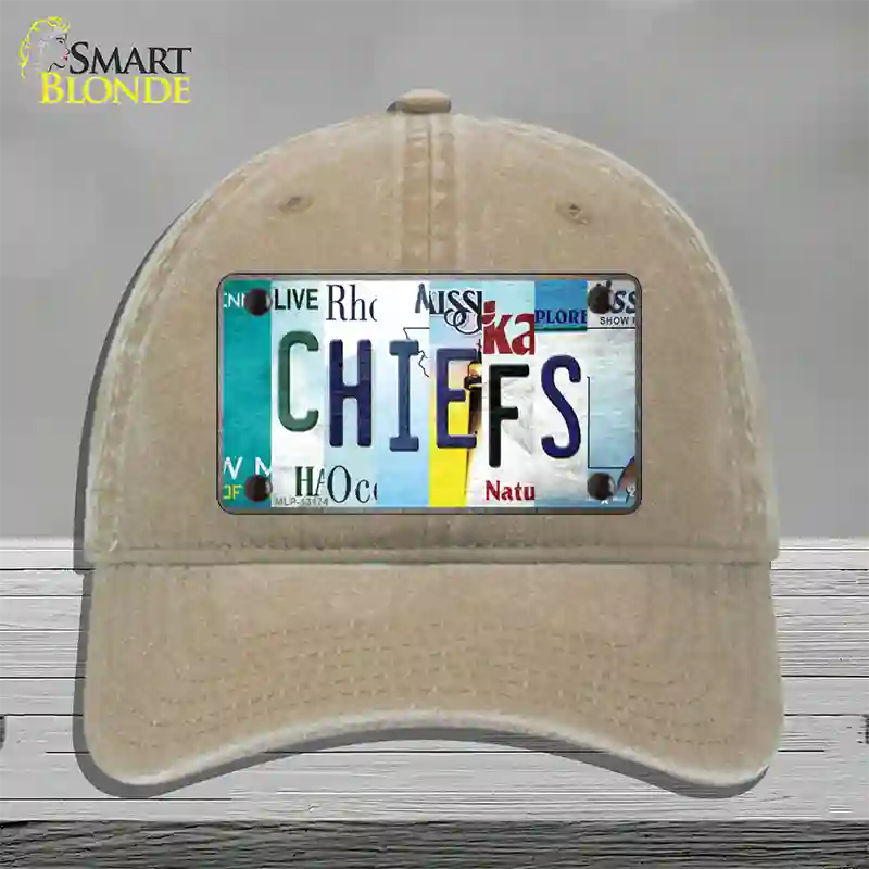 Chiefs Strip Art Novelty License Plate Hat Tag Unconstructed Cotton / Khaki