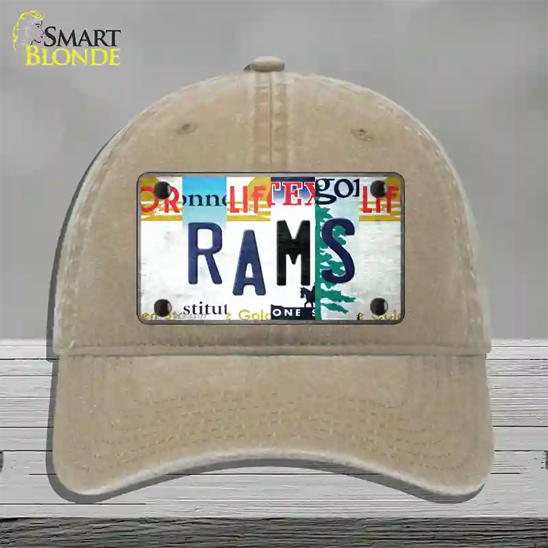 Rams Strip Art Novelty License Plate Hat Tag Unconstructed Cotton / Khaki