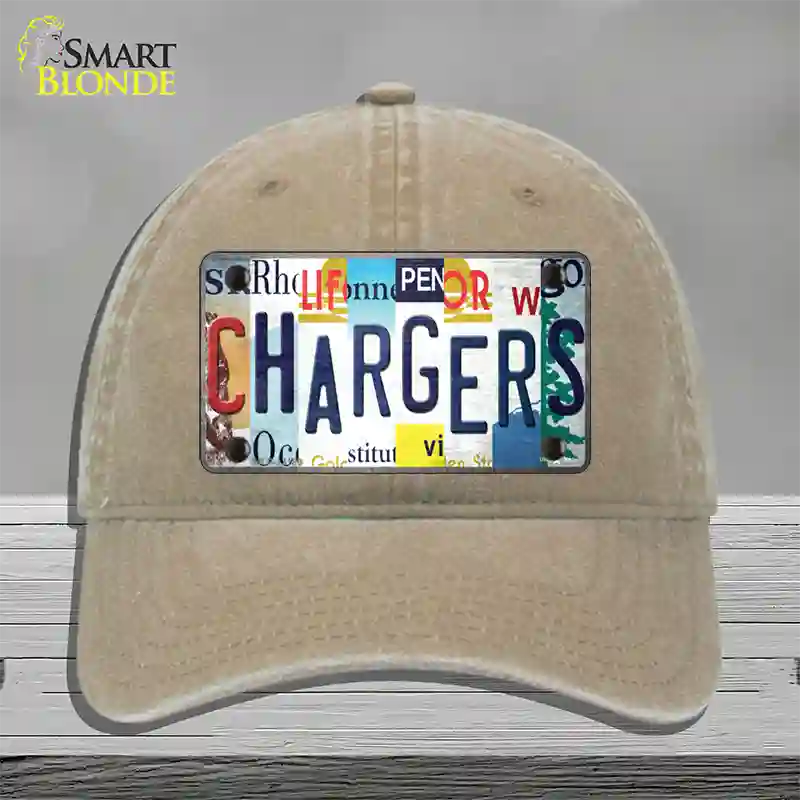 Chargers Strip Art Novelty License Plate Hat Tag Unconstructed Cotton / Khaki