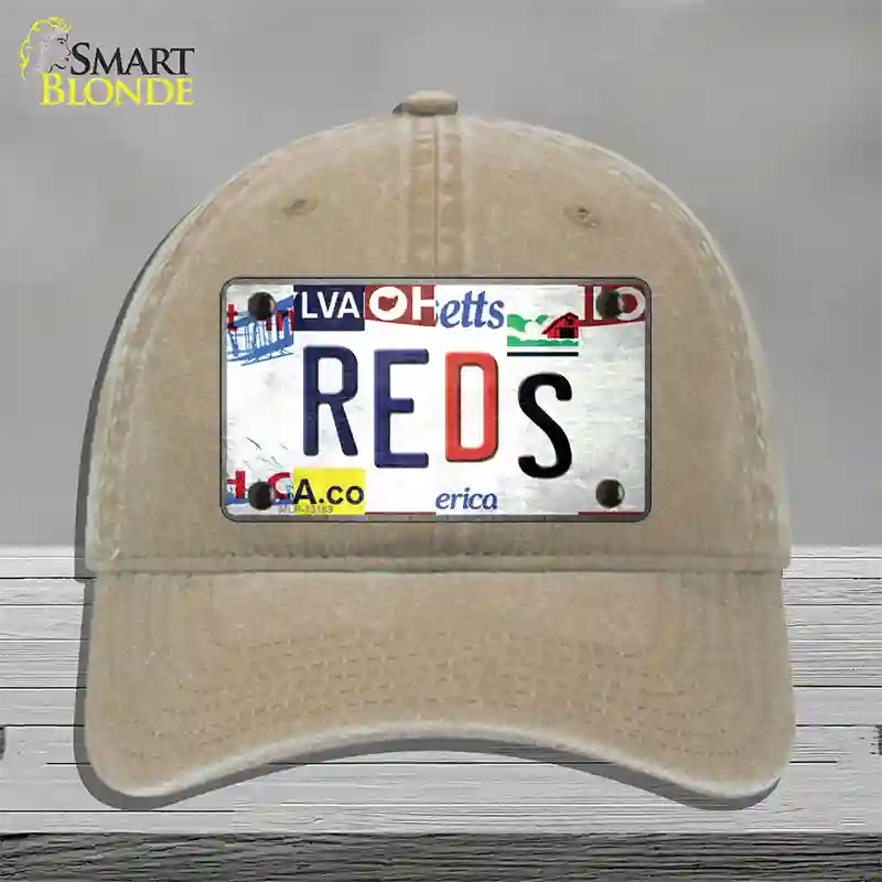 Reds Strip Art Novelty License Plate Hat Tag Unconstructed Cotton / Khaki