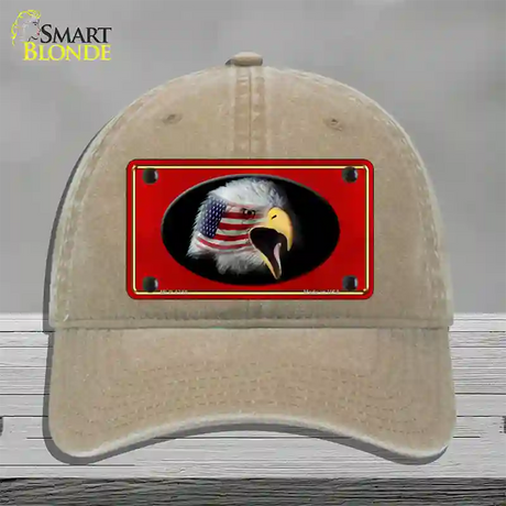 American Flag Eagle Red Novelty License Plate Hat Unconstructed Cotton / Khaki