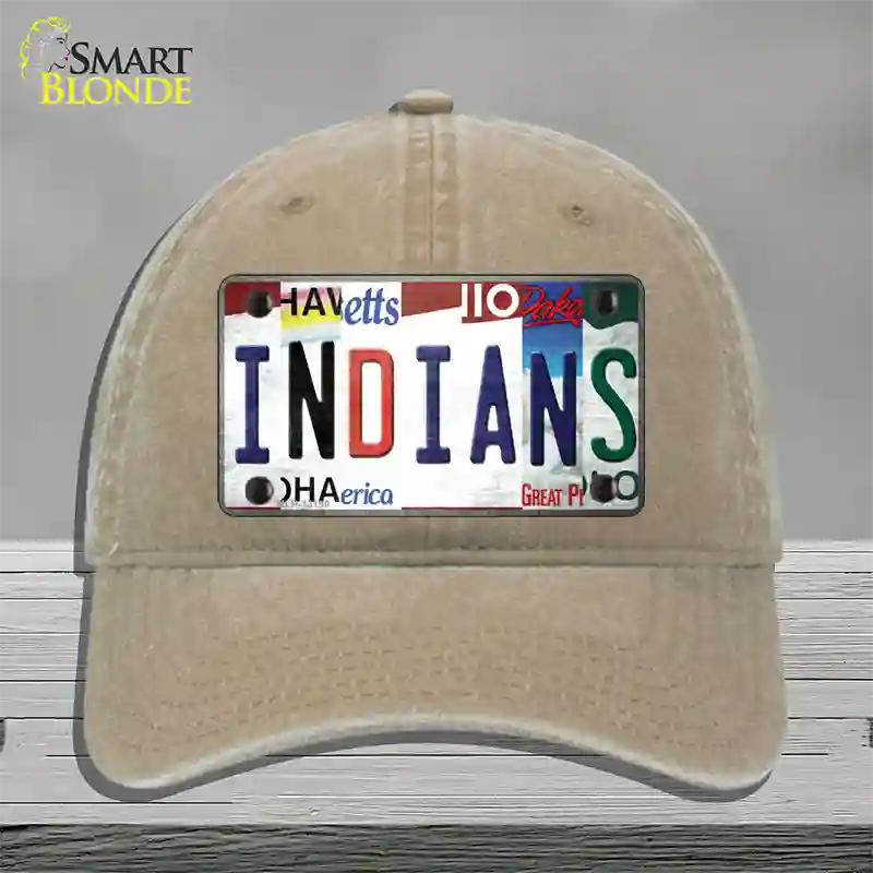 Indians Strip Art Novelty License Plate Hat Tag Unconstructed Cotton / Khaki