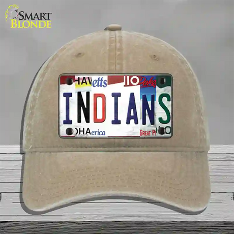 Indians Strip Art Novelty License Plate Hat Tag Unconstructed Cotton / Khaki