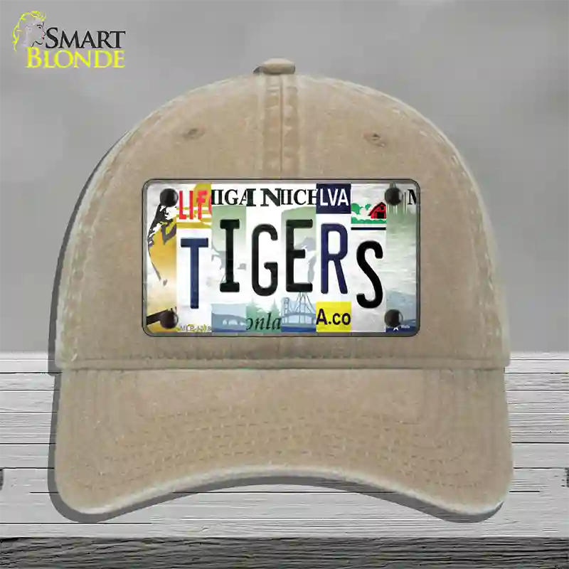 Tigers Strip Art Novelty License Plate Hat Tag Unconstructed Cotton / Khaki