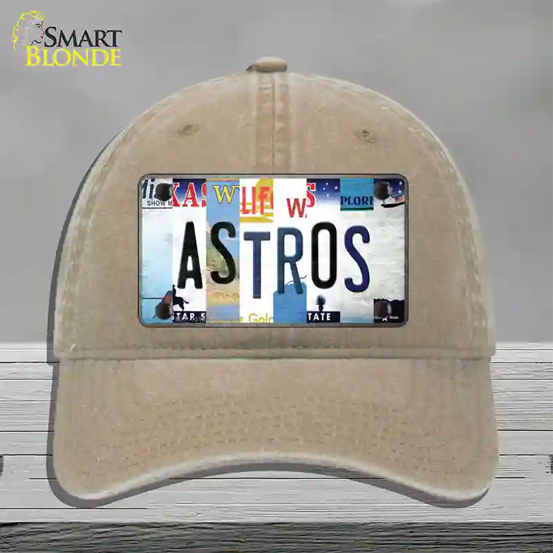 Astros Strip Art Novelty License Plate Hat Tag Unconstructed Cotton / Khaki