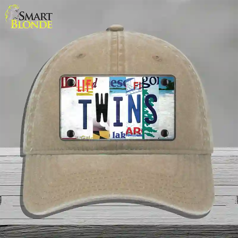 Twins Strip Art Novelty License Plate Hat Tag Unconstructed Cotton / Khaki