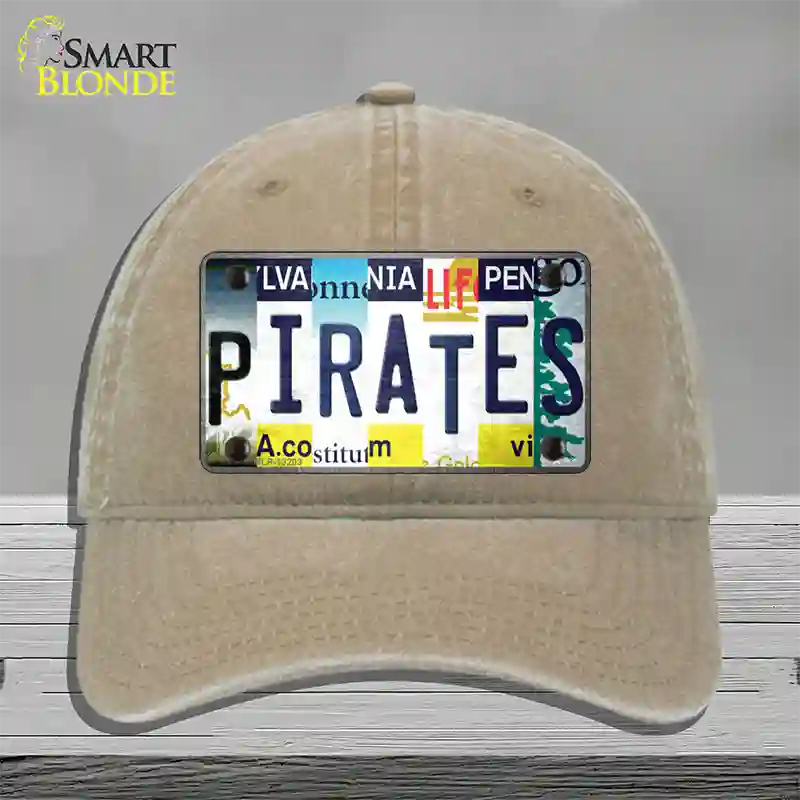 Pirates Strip Art Novelty License Plate Hat Tag Unconstructed Cotton / Khaki