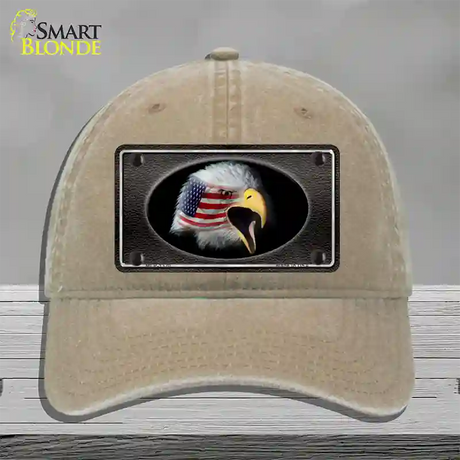 American Flag Eagle Black Novelty License Plate Hat Unconstructed Cotton / Khaki