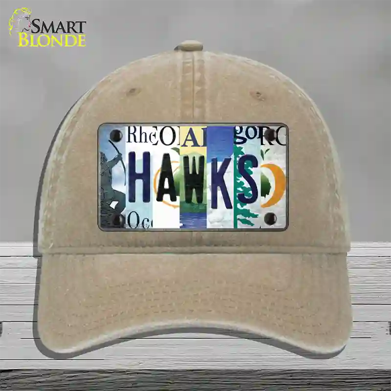 Hawks Strip Art Novelty License Plate Hat Tag Unconstructed Cotton / Khaki