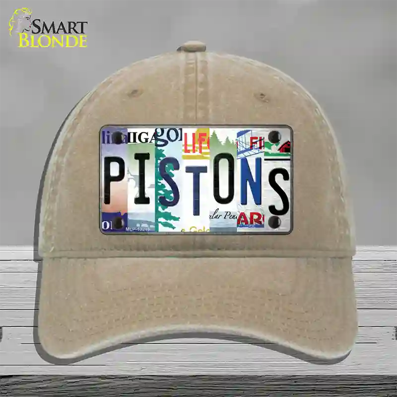 Pistons Strip Art Novelty License Plate Hat Tag Unconstructed Cotton / Khaki