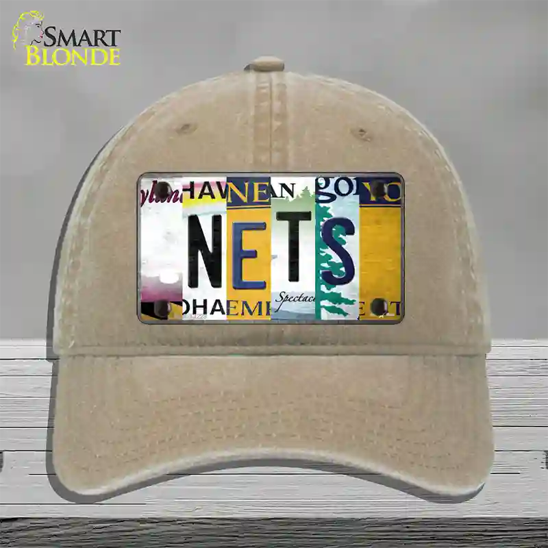 Nets Strip Art Novelty License Plate Hat Tag Unconstructed Cotton / Khaki