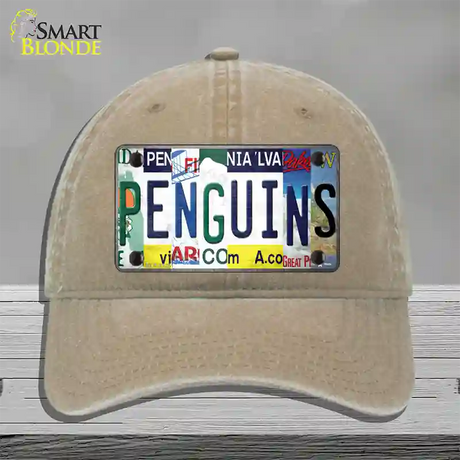 Penguins Strip Art Novelty License Plate Hat Tag Unconstructed Cotton / Khaki