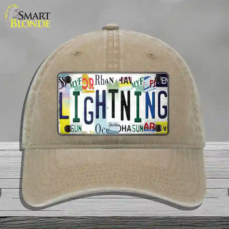 Lightning Strip Art Novelty License Plate Hat Tag Unconstructed Cotton / Khaki