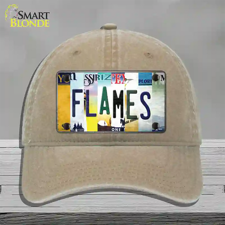 Flames Strip Art Novelty License Plate Hat Tag Unconstructed Cotton / Khaki