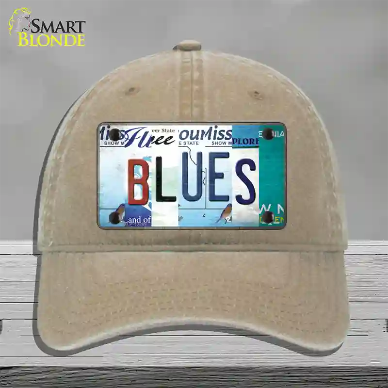 Blues Strip Art Novelty License Plate Hat Tag Unconstructed Cotton / Khaki