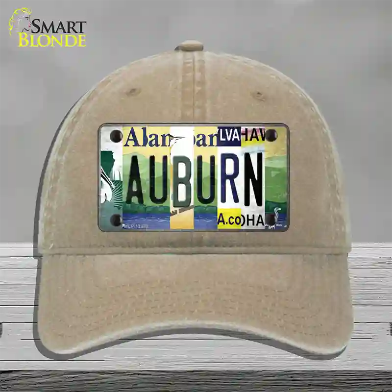 Auburn Strip Art Novelty License Plate Hat Tag Unconstructed Cotton / Khaki