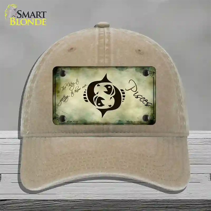 Pisces Zodiac Novelty License Plate Hat Unconstructed Cotton / Khaki