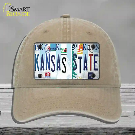 Kansas State Strip Art Novelty License Plate Hat Tag Unconstructed Cotton / Khaki