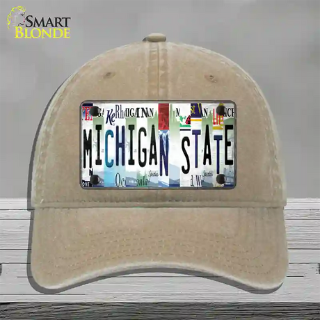 Michigan State Strip Art Novelty License Plate Hat Tag Unconstructed Cotton / Khaki