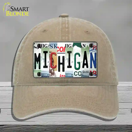 Michigan Strip Art Novelty License Plate Hat Tag Unconstructed Cotton / Khaki