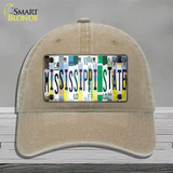 Mississippi State Strip Art Novelty License Plate Hat Tag Unconstructed Cotton / Khaki